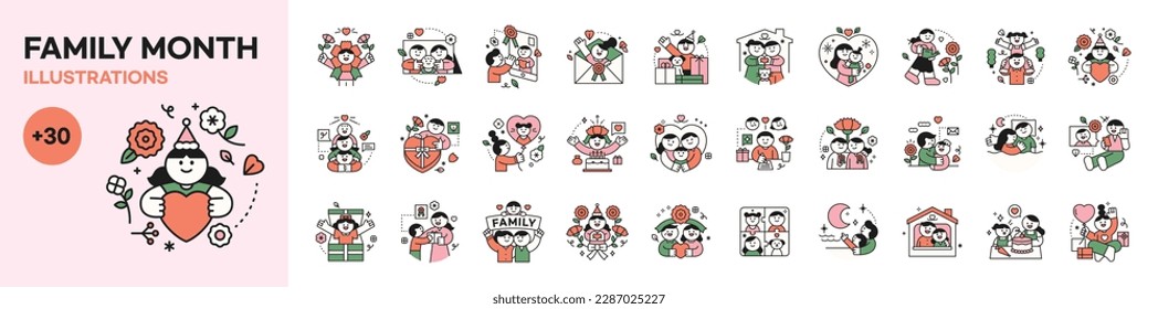family month. People who appreciate their parents and love their children. Happy family logo icons mega set vector illustration. - Shutterstock ID 2287025227