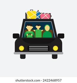 Family moslim returns home from the city by the car simple modern vector