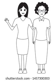 Family mother with adult daugther together cartoon vector illustration graphic design