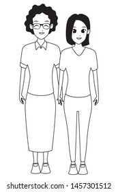 Family mother with adult daugther together cartoon vector illustration graphic design