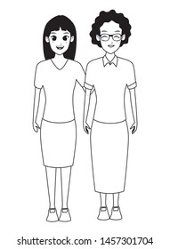 Family mother with adult daugther together cartoon vector illustration graphic design