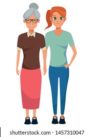 Family mother with adult daugther together cartoon vector illustration graphic design