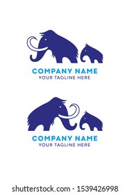 family mother and child mammoth animal with white background logo symbol icon design vector illustration template. elephant  silhouette icon in minimalistic style 