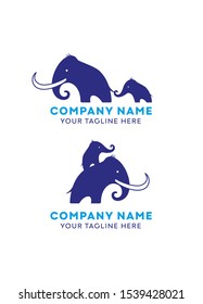 family mother and child mammoth animal with white background logo symbol icon design vector illustration template. elephant  silhouette icon in minimalistic style 