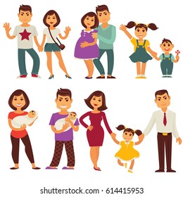 Family mother, father and children vector flat icons set