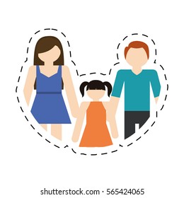 family mother father daughter together cut line vector illustration eps 10