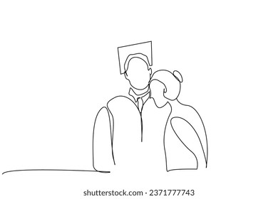 family mother young ceremony graduation cap uniform portrait line art design
