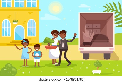 Family moves to a new home Vector. Cartoon. Isolated art Flat 