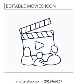 Family Movie Line Icon. Film Genre Able For Watching Parents With Children. Good For People Of All Ages.Movie Concept. Isolated Vector Illustration. Editable Stroke