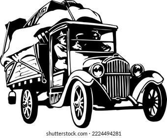 Family Moving In Loaded Truck Vector Illustration