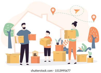 Family Moving New Home Happy People Stock Vector (Royalty Free ...