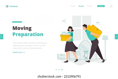Family moving preparation flat design on web banner