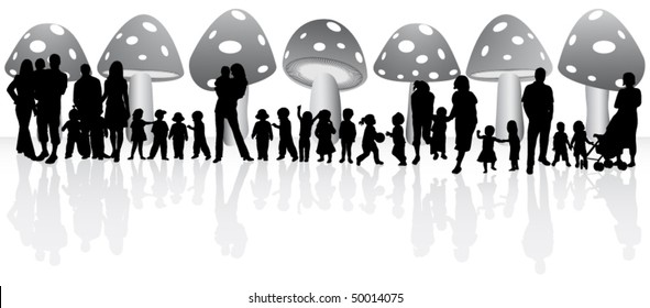 Family and mushrooms vector