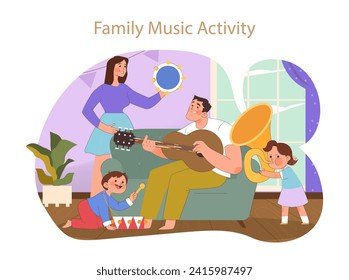 Family Music Activity concept. Harmonious home scene with a family engaging in joyful music-making together.