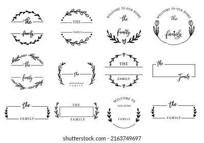 Family name monogram bundle, wreath border,frame,wedding.vector illustration
