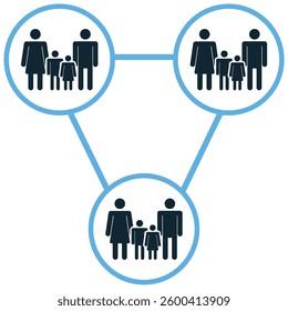 family networking icon vector representing connection, communication, and relationships. Ideal for social platforms, parenting communities, and family support groups.