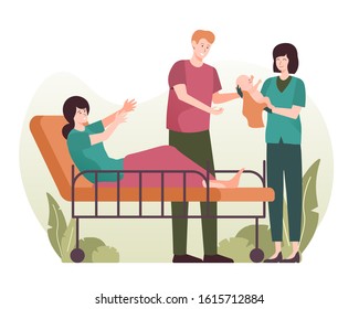 Family Nurse New Born Baby Hospital Stock Vector (Royalty Free ...