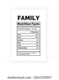 Family Nutrition Facts Poster, vector.  Creative poster design.