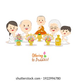 Family offering to Buddhist with athin Ceremory Vector