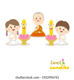 Family offering to Buddhist with Land Candles Vector