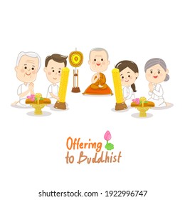 Family offering to Buddhist with Land Candles Vector