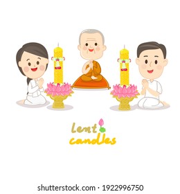 Family offering to Buddhist with Land Candles Vector