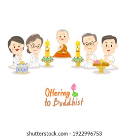 Family offering to Buddhist with Land Candles Vector