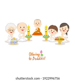 Family offering to Buddhist with Land Candles Vector