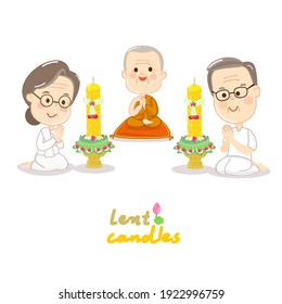 Family offering to Buddhist with Land Candles Vector