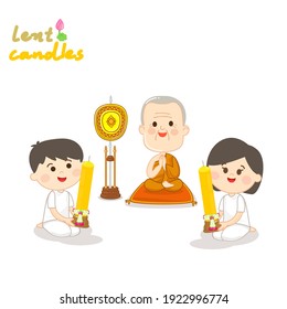 Family offering to Buddhist with Land Candles Vector