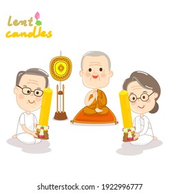Family offering to Buddhist with Land Candles Vector
