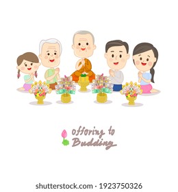 Family offering to Buddhist Vector