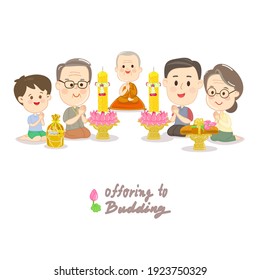 Family offering to Buddhist Vector