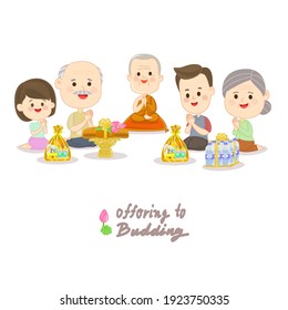 Family offering to Buddhist Vector