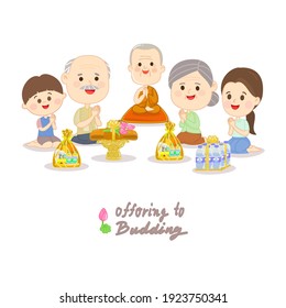 Family offering to Buddhist Vector