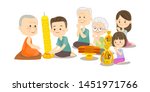 Family Offering to Monk Vector