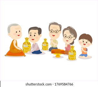 Family Offering to Monk Vector Family Offering to Monk Vector