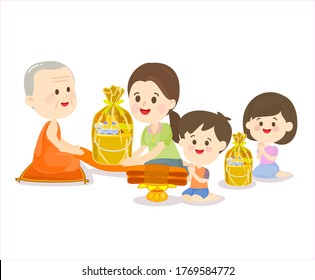 Family Offering to Monk Vector Family Offering to Monk Vector