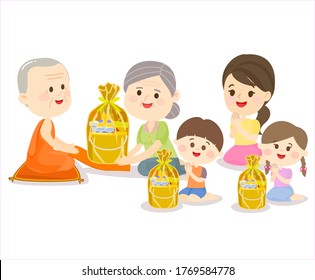 Family Offering to Monk Vector Family Offering to Monk Vector