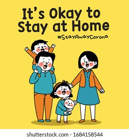Family It's Okay to Stay at Home Corona COVID-19 Campaign Sticker Illustration