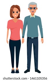 Family old father with adult daughter smiling cartoon vector illustration graphic design