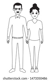 Family old father with adult daughter smiling cartoon vector illustration graphic design