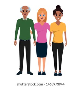Family old father with adult daughters smiling vector illustration graphic design