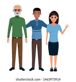 Family old father with adultt son and daughter smiling vector illustration graphic design