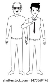 Family old father with adultt son cartoon vector illustration graphic design