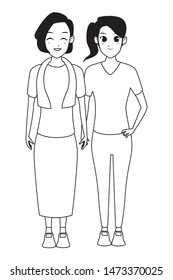 Family old mother with adultt daughter cartoon vector illustration graphic design