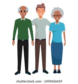 Family old parents with adult son smiling vector illustration graphic design