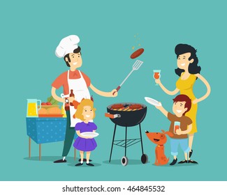 Family on bbq. Vector illustration.