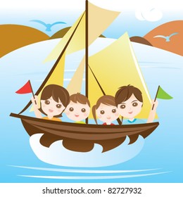 Family on the boat