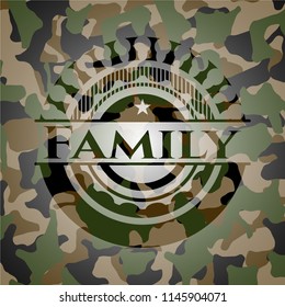 Family on camouflaged pattern